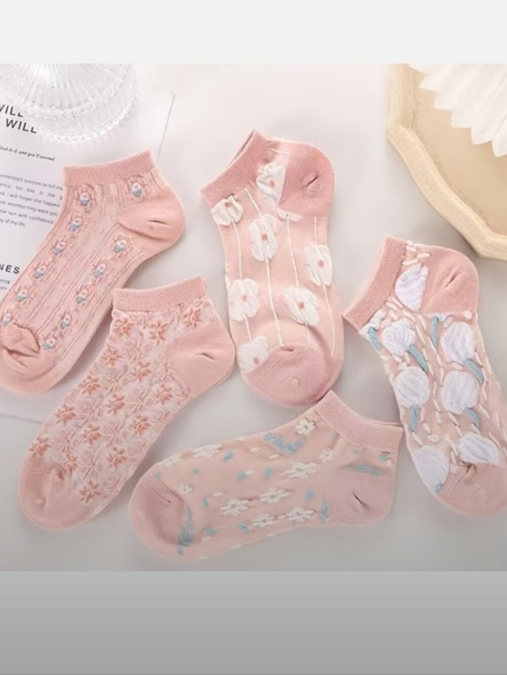 5pc-Floral Ankle Socks (Pink 🩷)
